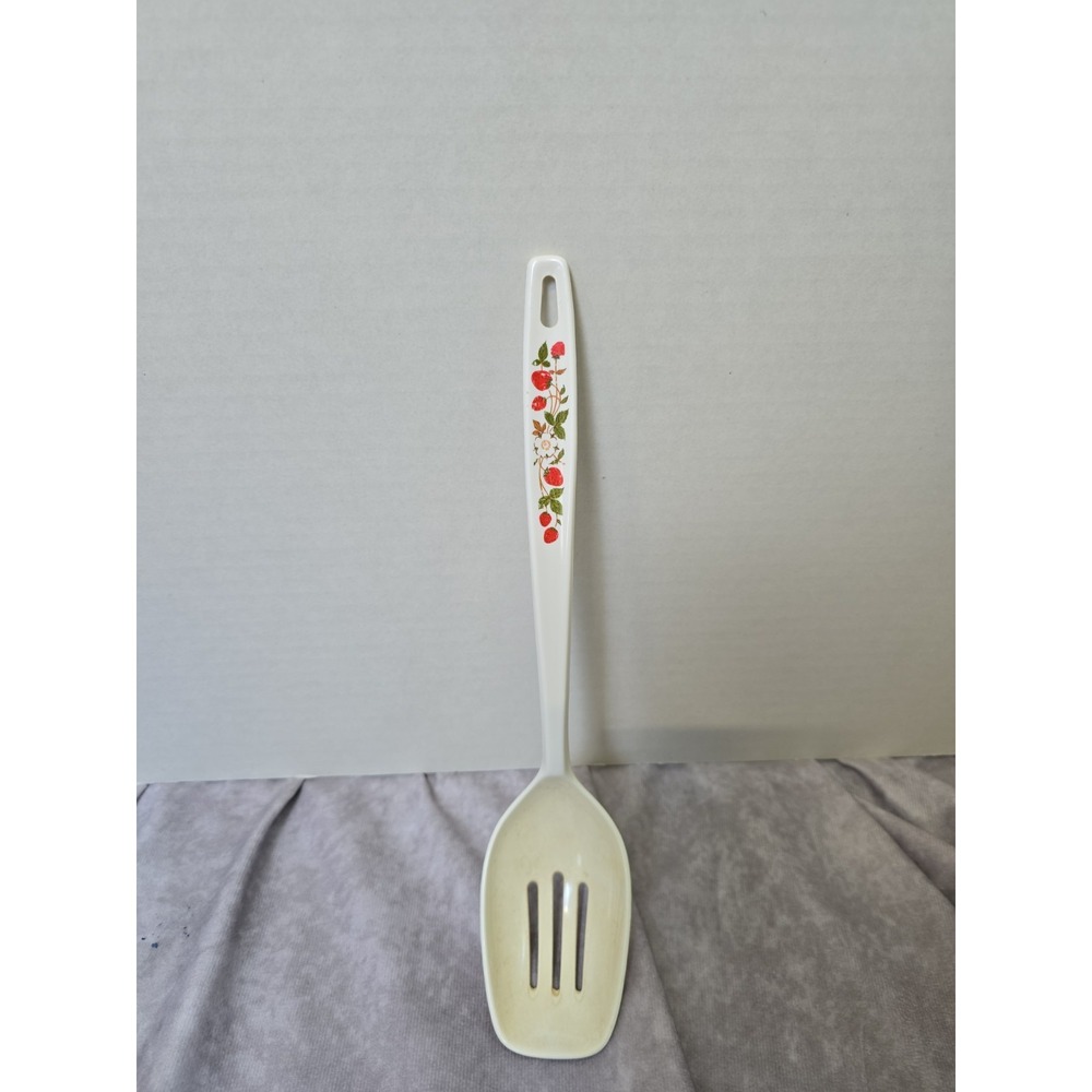 Vintage Foley Melamine Slotted Spoon with Strawberry Printed Handles